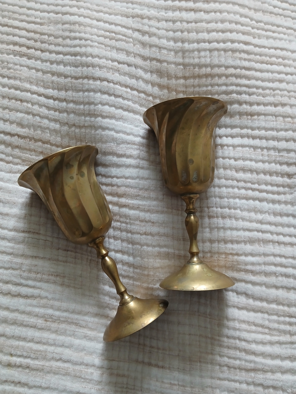 Brass Tulip Goblet Pair - vintage brass goblets /brass chalices